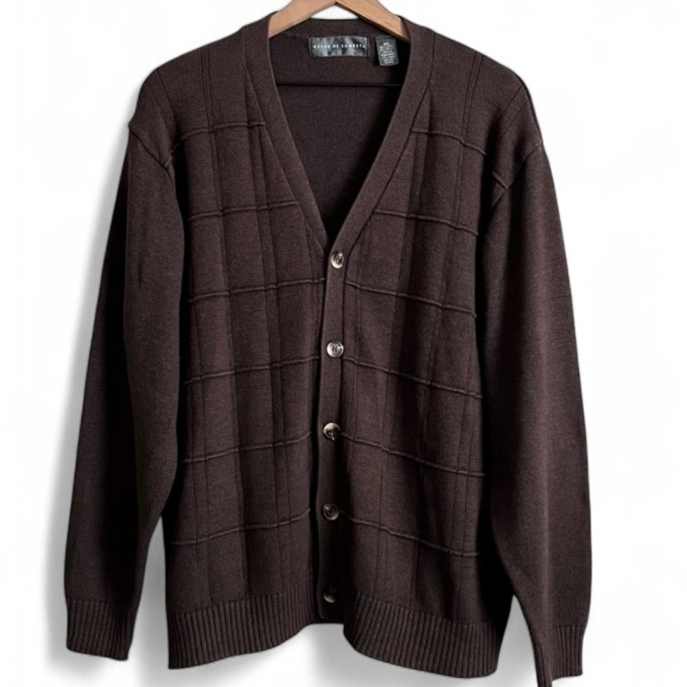 Vintage OSCAR DE LA RENTA Cardigan Sweater Unisex Brown Men’s XXL